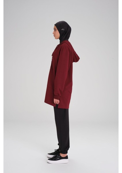 Yumuşak Dokulu Kapüşonlu Fermuarlı Bordo Basic Günlük Sweatshirt Act-15 fiyatları