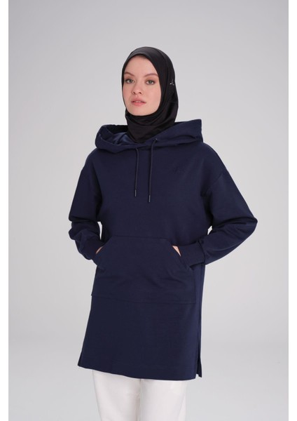 Yumuşak Dokulu Kapüşonlu Lacivert Basic Günlük Sweatshirt Act-23