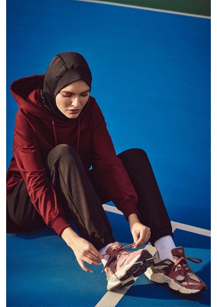 Yumuşak Dokulu Kapüşonlu Bordo Basic Günlük Sweatshirt Act-21