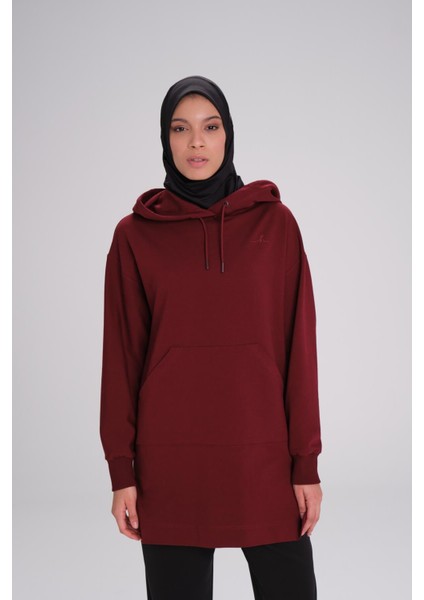 Yumuşak Dokulu Kapüşonlu Bordo Basic Günlük Sweatshirt Act-21