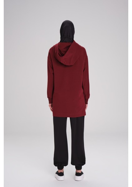 Yumuşak Dokulu Kapüşonlu Bordo Basic Günlük Sweatshirt Act-21