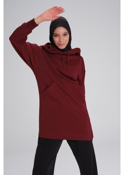 Yumuşak Dokulu Kapüşonlu Bordo Basic Günlük Sweatshirt Act-21