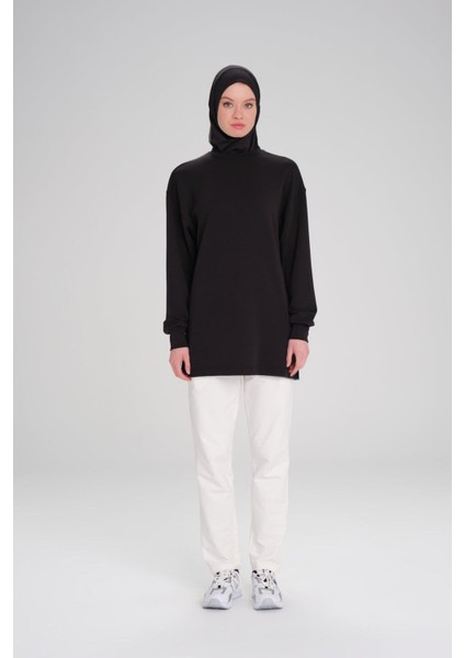 Yumuşak Dokulu Oversize Siyah Basic Günlük Sweatshirt Act-14