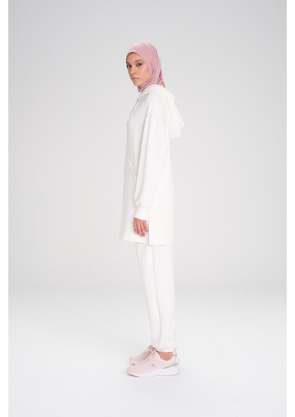 Yumuşak Dokulu Kapüşonlu Ekru Basic Günlük Sweatshirt Act-13