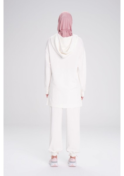 Yumuşak Dokulu Kapüşonlu Ekru Basic Günlük Sweatshirt Act-13