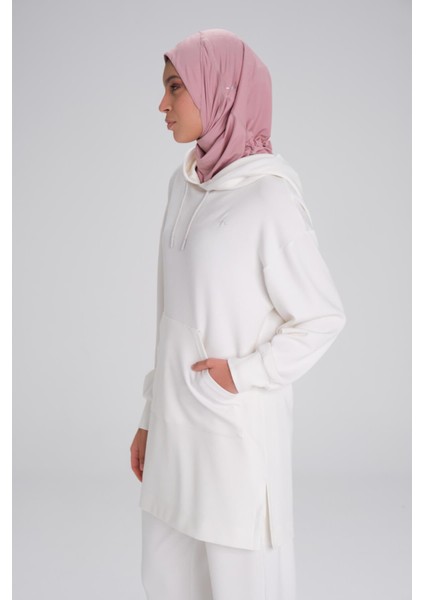 Yumuşak Dokulu Kapüşonlu Ekru Basic Günlük Sweatshirt Act-13