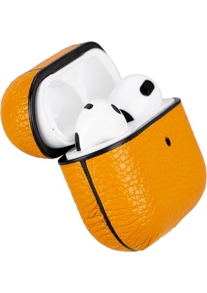 Juni Apple Airpods 3.nesil Uyumlu Deri Kılıf FL12 Sarı