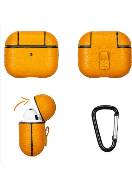 Juni Apple Airpods 3.nesil Uyumlu Deri Kılıf FL12 Sarı fırsatları