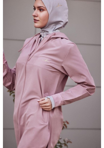 Active Uzun Kollu Kapüşonlu Fermuarlı Pembe Tesettür Antrenman Tişörtü Act-10 fiyatları