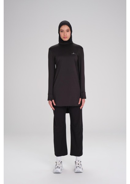 Active Uzun Kollu Bisiklet Yaka Siyah Tesettür Antrenman Tişörtü Act-8 modelleri