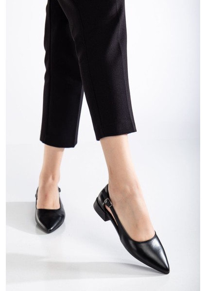 Kadın Günlük Karnı Yarık Sivri Burun Babet Siyah Cilt modelleri