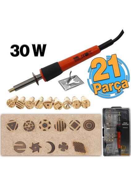 Elektrikli Ahşap Yakma Havyası Lehimi 30 W Kalem Oyma Gravür Seti Pyrography 21 Parça Metal Uç