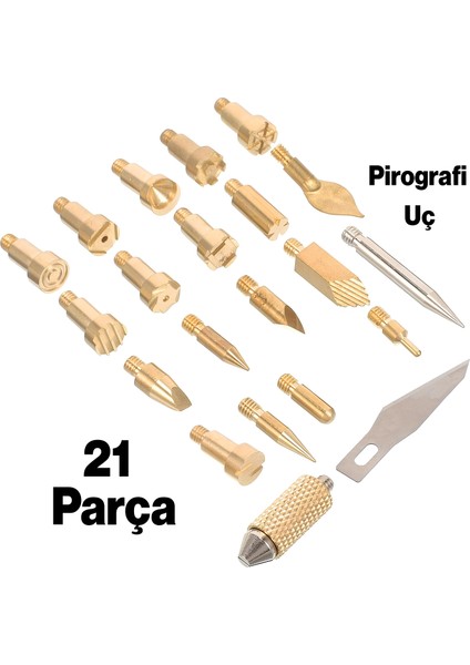Elektrikli Ahşap Yakma Havyası Lehimi 30 W Kalem Oyma Gravür Seti Pyrography 21 Parça Metal Uç fiyatları