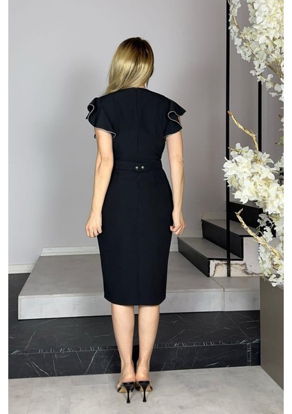 G1312 Taş Detaylı Tasarım Abiye Elbise Siyah