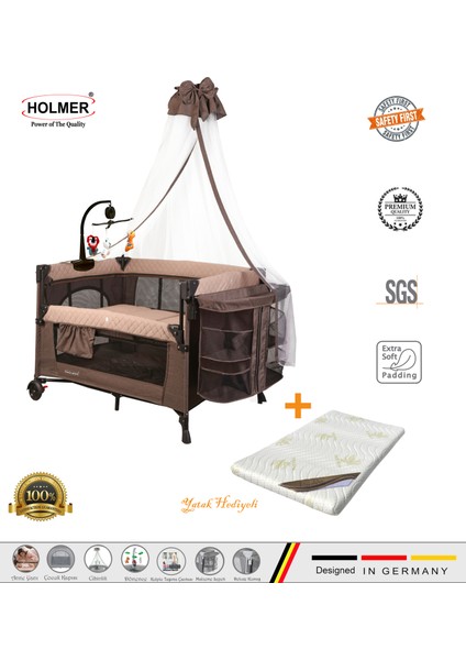 (Yatak Hediyeli) Coolstyle Maxi Cibinlikli Dönenceli Anne Yanı Park Yatak 70X110CM + Yatak