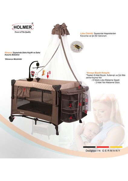 (Yatak Hediyeli) Coolstyle Maxi Cibinlikli Dönenceli Anne Yanı Park Yatak 70X110CM + Yatak