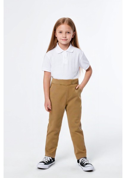 Kız Çocuk Eşofman Beli Lastikli Eşofman,bej Renk Eşofman Alt, Keten Gabardin Kumaş Okul Eşofman fiyatları