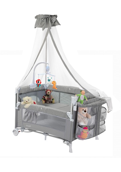 (Yatak Hediyeli) Coolstyle Maxi Cibinlikli Dönenceli Anne Yanı Park Yatak 70X110CM + Yatak