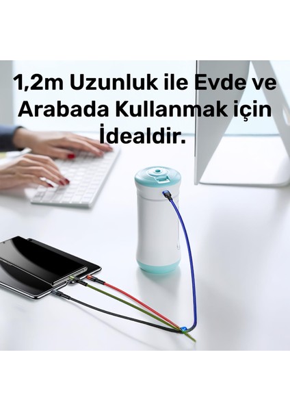 US-SJ317 4in1 2*lightning 1*type-C 1*micro Uçlu 1.2m 2A Örgülü Renkli Şarj ve Data Kablosu indirimleri