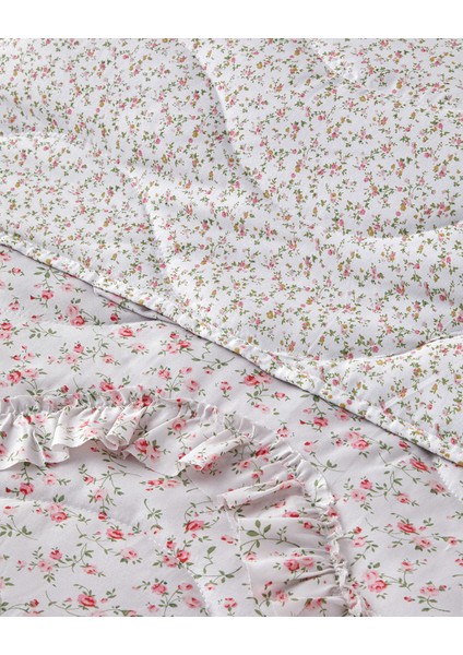 Floral Euphoria Fırfırlı Tek Kişilik Yatak Örtüsü Takımı 160 x 220 cm Pembe