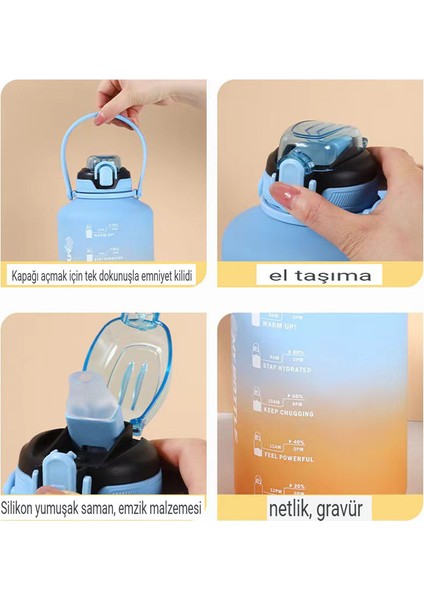 2l Sports And Fitness Straw Large Water Bottle Gradient Carrying Handle, Leak-Proof, Inspiring Sports Water Bottle (Yurt Dışından) fiyatları