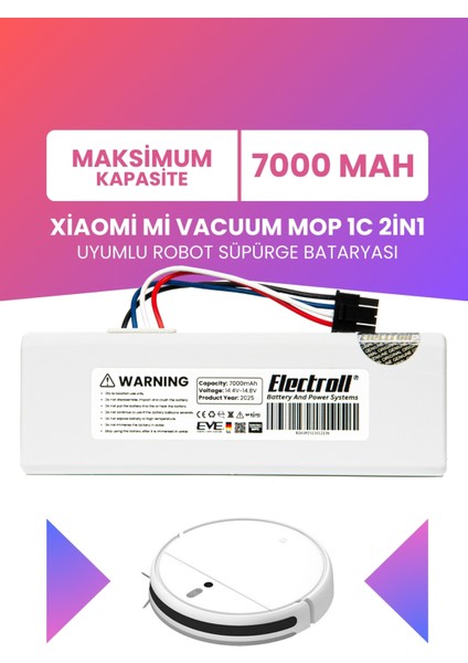 Xiaomi Mi Vacuum Mop 1c 2in1 Uyumlu Batarya (Maksimum Kapasite) 7000MAH Robot Süpürge STYTJ01ZHM