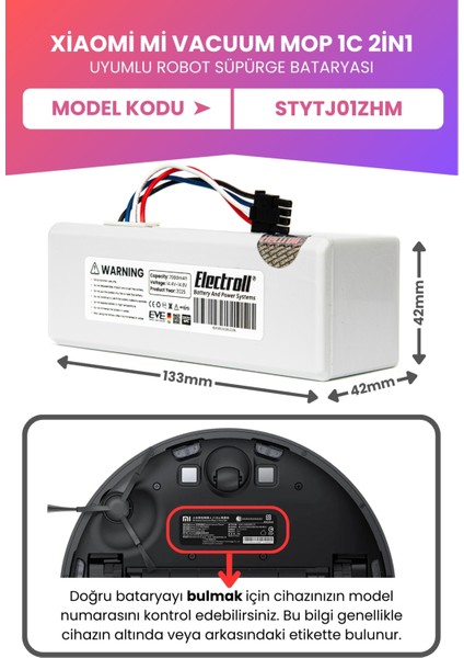 Xiaomi Mi Vacuum Mop 1c 2in1 Uyumlu Batarya (Maksimum Kapasite) 7000MAH Robot Süpürge STYTJ01ZHM fiyatları