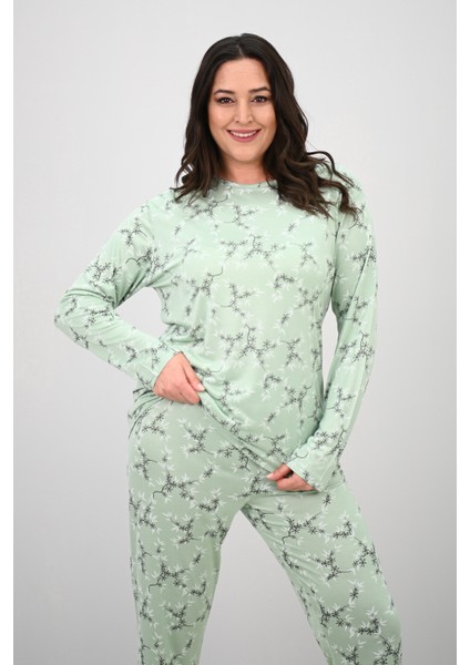 Kadın Büyük Beden Çiçek Desenli Uzun Kollu Pijama Takımı 4235-25 indirimleri