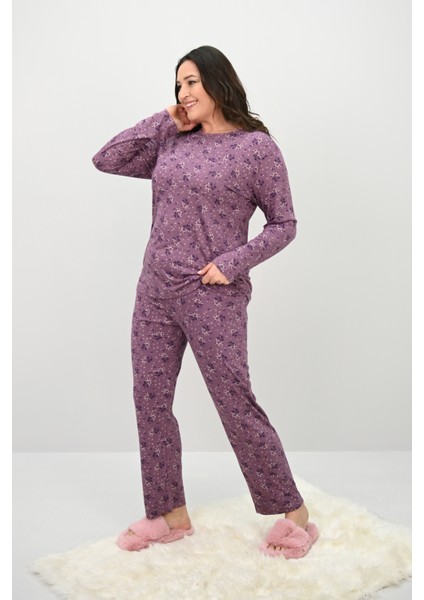 Kadın Büyük Beden Çiçek Desenli Uzun Kollu Pijama Takımı 4235-25 fırsatları