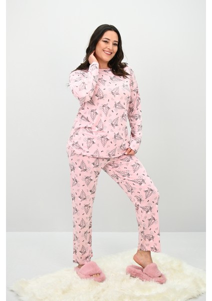 Kadın Büyük Beden Çiçek Desenli Uzun Kollu Pijama Takımı 4235-25 modelleri