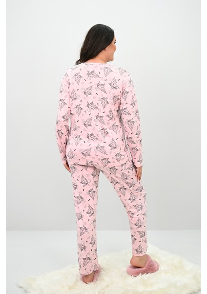 Kadın Büyük Beden Çiçek Desenli Uzun Kollu Pijama Takımı 4235-25 fırsatları