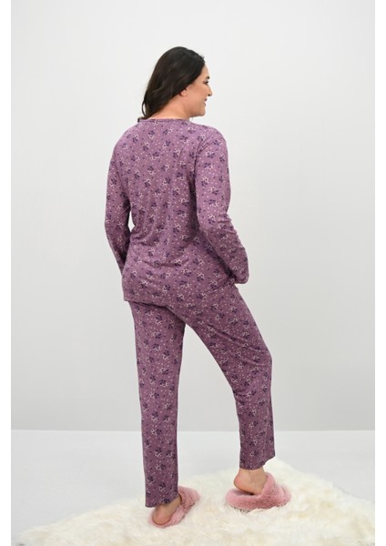 Kadın Büyük Beden Çiçek Desenli Uzun Kollu Pijama Takımı 4235-25 indirimleri