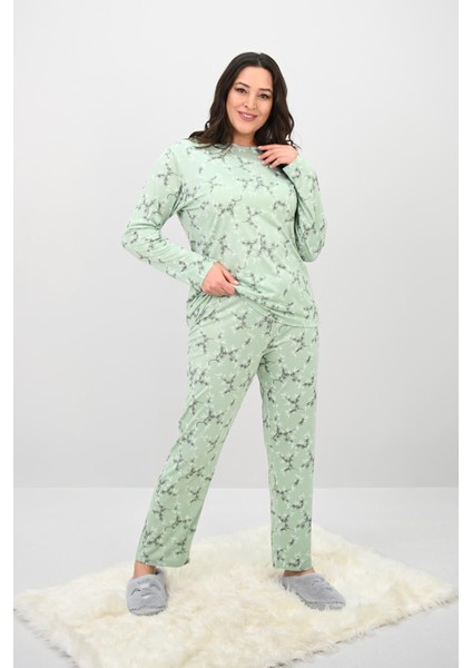 Kadın Büyük Beden Çiçek Desenli Uzun Kollu Pijama Takımı 4235-25 fırsatları
