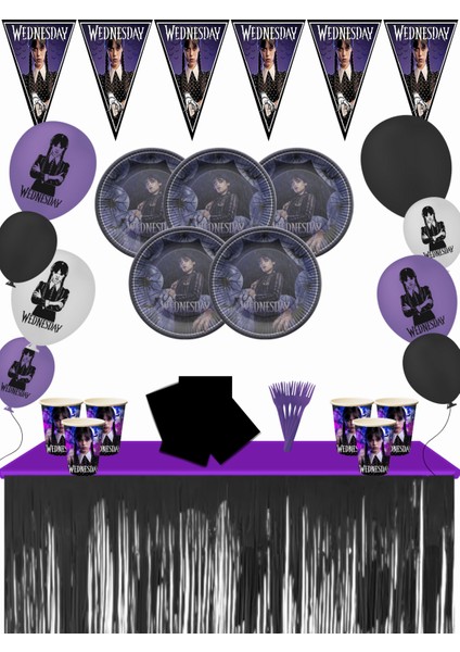 Wednesday Addams Metalize Masa Etekli Doğum Günü Parti Malzemeleri Süsleri Seti