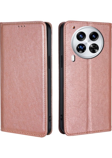Tecno Camon 30 Premier 5g Rose Gold Için Parlak Yağlı Deri Kılıf (Yurt Dışından)