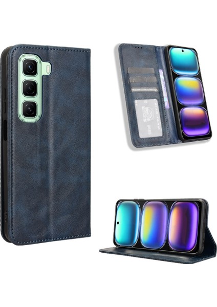 Infinix Hot 50 5g Mavi Için Retro Dokulu Deri Kılıf (Yurt Dışından)