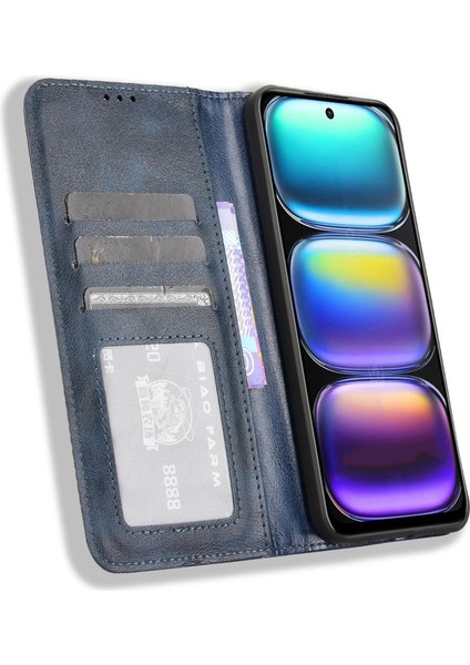 Infinix Hot 50 5g Mavi Için Retro Dokulu Deri Kılıf (Yurt Dışından)