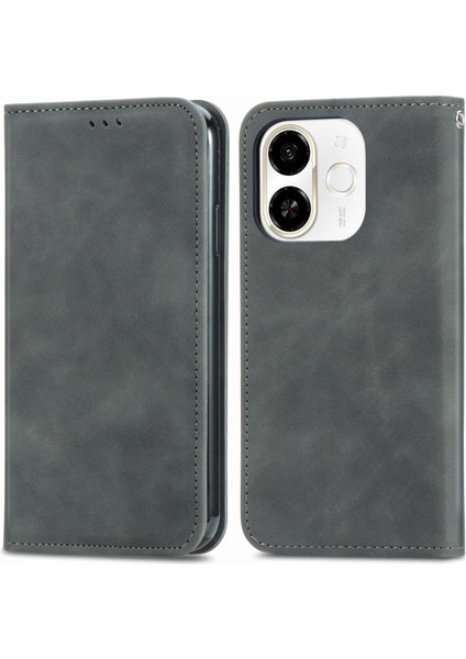 Tecno Spark 30C 5g Gri Için Retro Deri Deri Kılıf (Yurt Dışından)