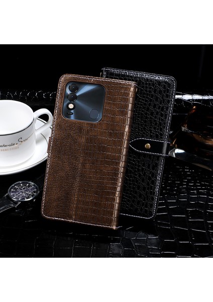 Tecno Spark 8 Koyu Mavi Için Timsah Dokulu Deri Kılıf (Yurt Dışından)