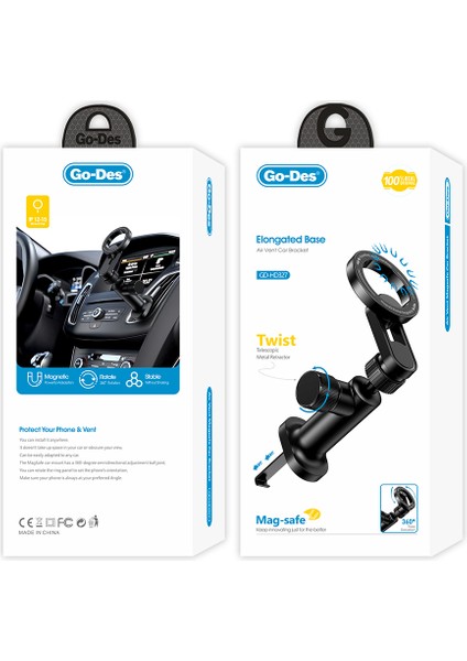 GD-HD327 Magnetik 360 Dönebilen Düz Zemin ve Havalandırma Tasarımlı Araç Telefon Tutucu Siyah