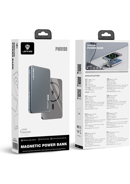 PW019D Pd 20W Ultra Ince Magsafe Wireless Powerbank 15W 5000 mAh Füme indirimleri