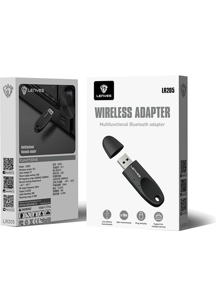 LR205 USB Bluetooth 5.1 Class 2 Wireless Transmitter Adaptör Siyah