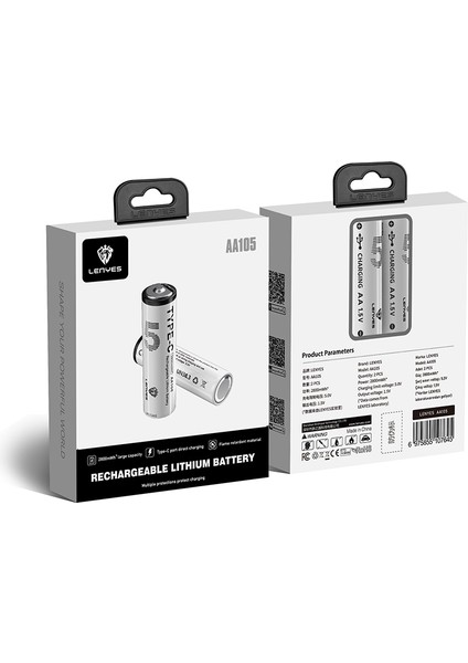 AA105 Type-C Şarj Portlu Şarj Edilebilir Aa Lityum-Ion Pil 2800MWH 1.5V 2 Adet