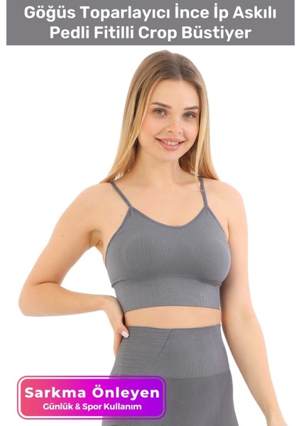 Özel Üretim Göğüs Toparlayıcı Sarkma Önleyen Spor Günlük Ince Ip Askılı Pedli Fitilli Crop Büstiyer