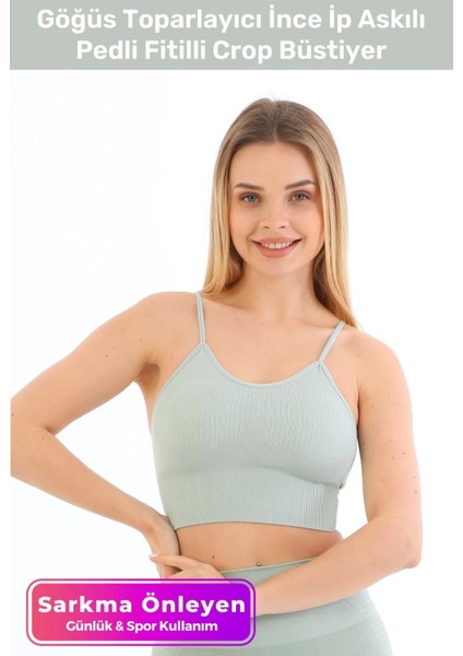 Özel Üretim Göğüs Toparlayıcı Sarkma Önleyen Spor Günlük Ince Ip Askılı Pedli Fitilli Crop Büstiyer