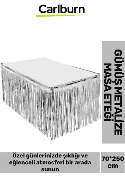 Özel Üretim Püsküllü Işıltılı Doğum Günü Cinsiyet Parti Eğlence 70*250 cm Metalize Masa Eteği Gümüş