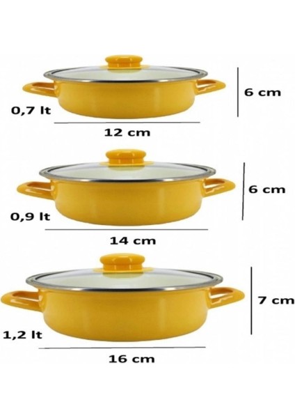 Alev Emaye Mini Emaye Tencere Seti 3'lü Sarı modelleri