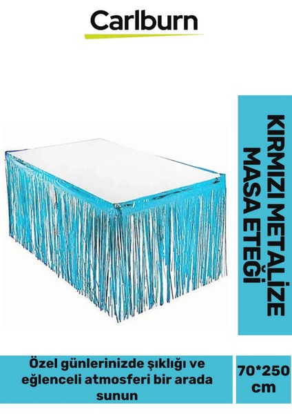 Özel Üretim Püsküllü Işıltılı Doğum Günü Cinsiyet Parti Eğlence 70*250 cm Metalize Masa Eteği - Mavi