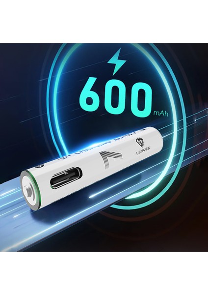 AAA107 Type-C Şarj Portlu Şarj Edilebilir Aaa Lityum-Ion Pil 600MWH 1.5V 2 Adet