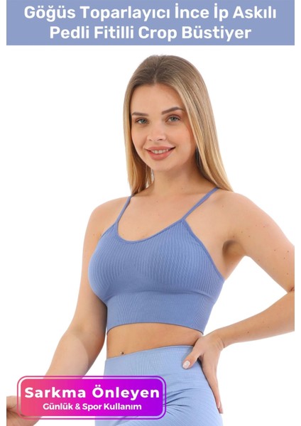 Özel Üretim Göğüs Toparlayıcı Sarkma Önleyen Spor Günlük Ince Ip Askılı Pedli Fitilli Crop Büstiyer